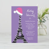 Baby shower Tour Eiffel Wintery Invitation violet (Debout devant)