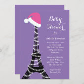 Baby shower Tour Eiffel Wintery Invitation violet (Devant / Derrière)