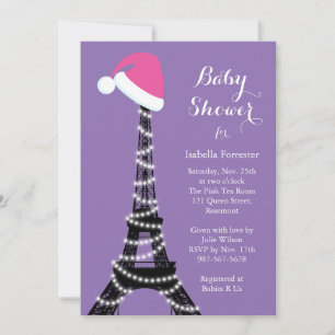 Baby shower Tour Eiffel Wintery Invitation violet