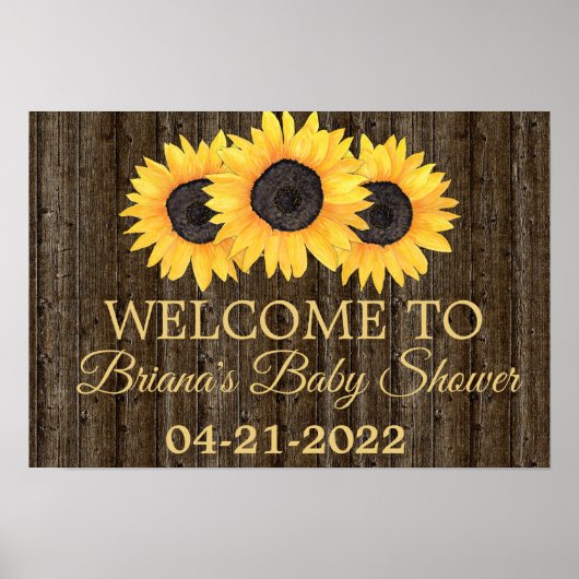Baby shower tournesol Affiche de bienvenue bois ru (Devant)