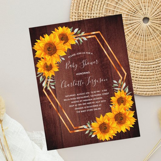 Baby shower tournesol bois brun invitation