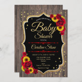 Baby shower - Tournesols Roses Invitation rustique (Devant / Derrière)
