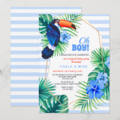 Baby shower tropical Bleu Invitation (Devant / Derrière)