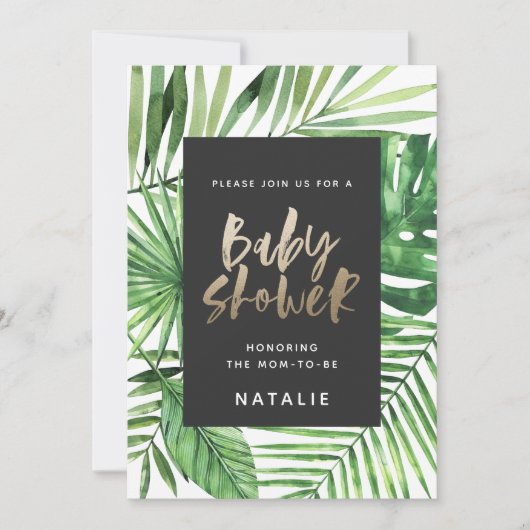 Baby shower Tropical palm et or script invitation (Devant)