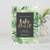 Baby shower Tropical palm et or script invitation (Debout devant)