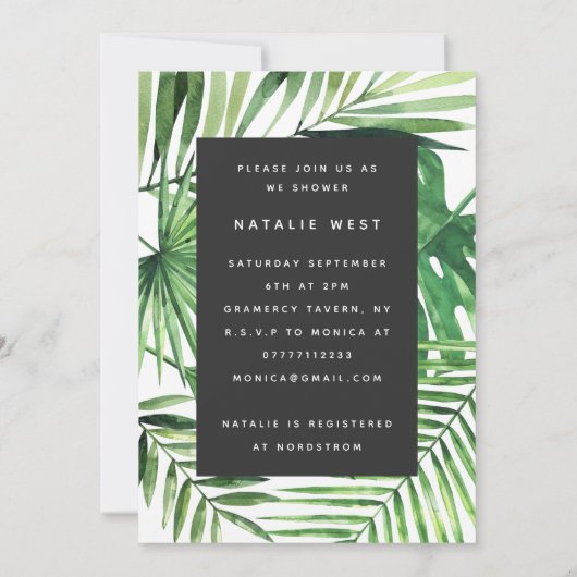 Baby shower Tropical palm et or script invitation (Dos)