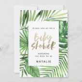 Baby shower Tropical palm et or script invitation (Devant)
