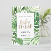 Baby shower Tropical palm et or script invitation (Debout devant)