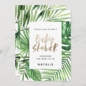 Baby shower Tropical palm et or script invitation (Devant / Derrière)