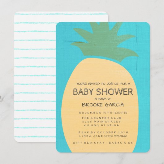 Baby shower Tropisch blauw ananas Kaart (Voorkant / Achterkant)