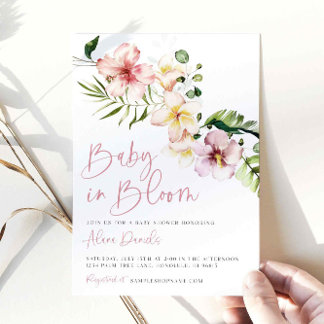 Baby shower Tropische bloemen, Baby in Bloom Kaart