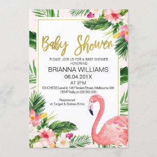 Baby shower Tropische Floral Flamingo Kaart