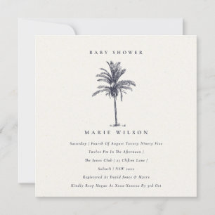 Baby shower Tropische palmboom Navy Kraft Noite Bedankkaart