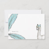 Baby shower Turquoise Boho Lama Merci Note (Devant)