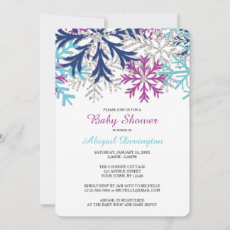 Baby shower Turquoise Navy Orchid Snowflakes Kaart