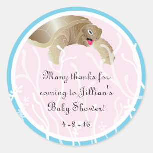 baby shower "Turtle/Roze" stickers 1 1/2" of 3"