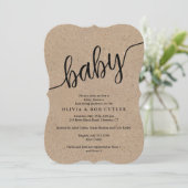 Baby shower TUSSENTIJDS Script Kraft Kaart (Staand voorkant)