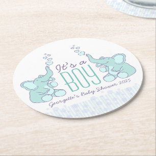 Baby shower twee olifanten het is een onderzetter. ronde kartonnen onderzetter
