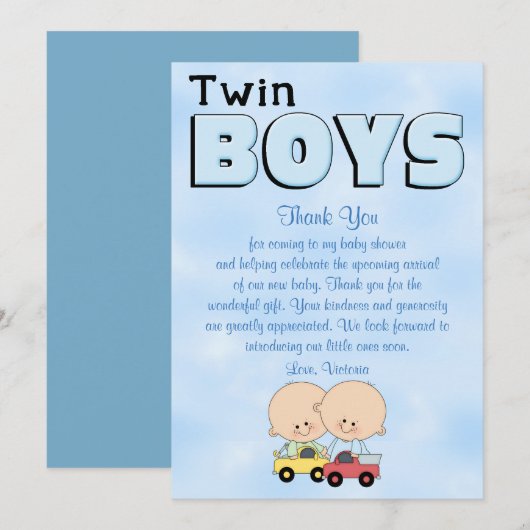 baby shower Twin Boys Kaart (Voorkant / Achterkant)