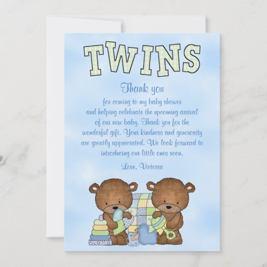 baby shower Twin Boys Teddy Bear Kaart (Voorkant)