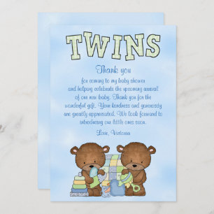 baby shower Twin Boys Teddy Bear Kaart