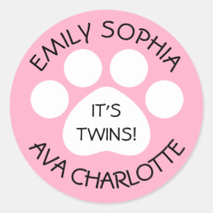 Baby shower - Twin Girls - Paw Print Theme Ronde Sticker