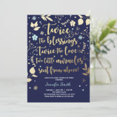 Baby shower Twin Invitation Gold Blue marine garço (Debout devant)