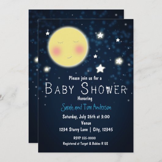 BABY SHOWER Twinkle Little Star Sparkle Invitation (Devant / Derrière)