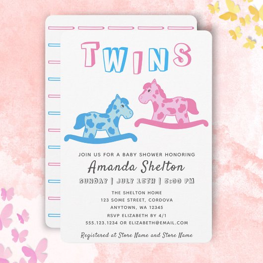 Baby shower Twins Cheval Rocking Carte d'invitatio