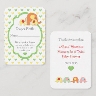  Baby Shower Twins Elephants Diaper Raffle Informatiekaartje