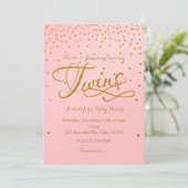 Baby shower TWINS Girl Rose & Gold Dot Invitation (Debout devant)