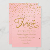 Baby shower TWINS Girl Rose & Gold Dot Invitation (Devant / Derrière)