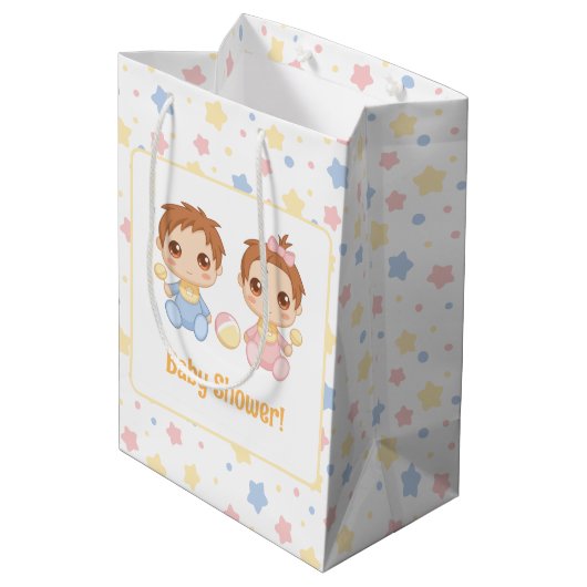 Baby shower Twins Jongen Meisje Medium Cadeauzakje (Achterkant Gekanteld)