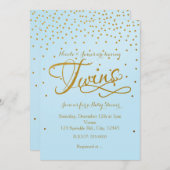 Baby shower TWINS Lumière Bleu & Or Dot Invitation (Devant / Derrière)
