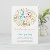 Baby shower Twins Owl Invitation Boy Gril (Debout devant)