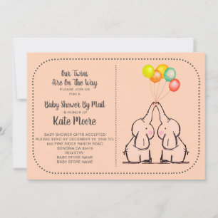 Baby shower Twins Par Mail Peach Invitation