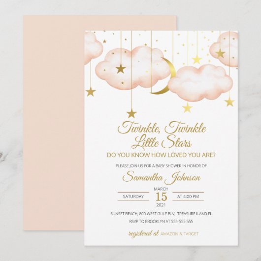 Baby shower Twins, Twinkle Little Star Invitation (Devant / Derrière)