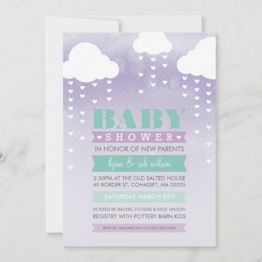 BABY SHOWER UITNODIGEN ombre waterverf mint paarse Kaart (Voorkant)