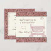 Baby shower Uitnodigen - Roze Bruin Damask Cradle Kaart (Voorkant / Achterkant)