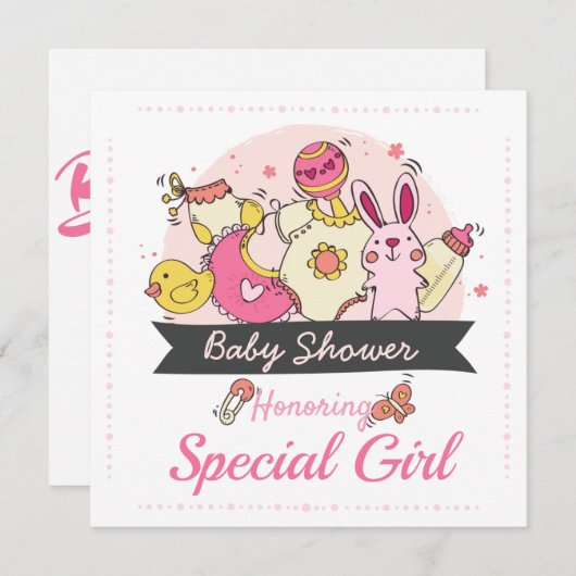 Baby shower Uitnodiging (Voorkant / Achterkant)