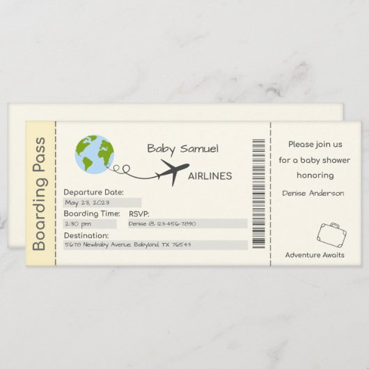 Baby shower Uitnodiging, avontuurtijd wachten, rei Kaart (Voorkant / Achterkant)