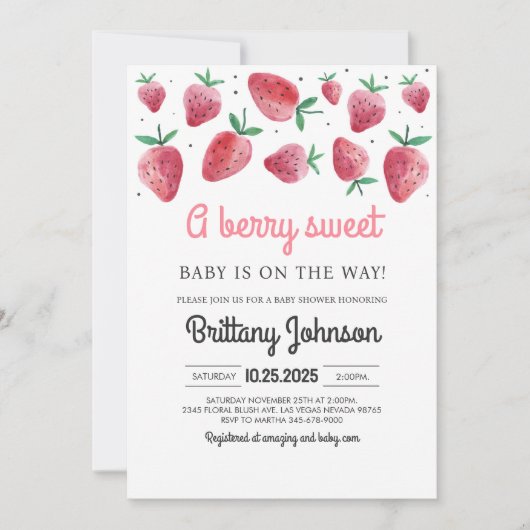 Baby Shower Uitnodiging 'Berry Sweet Girl' (Voorkant)