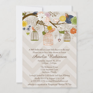 Baby shower Uitnodiging, Bird Cages Tree Bold Colo Kaart