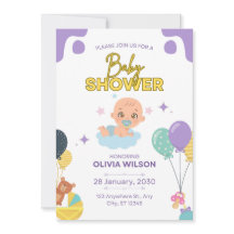Baby Shower Uitnodiging Blauw Minimaal Elegant