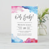 baby shower Uitnodiging | Blauwe en roze waterverf (Staand voorkant)