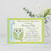 Baby shower Uitnodiging Blauwe Groene Owl (Staand voorkant)