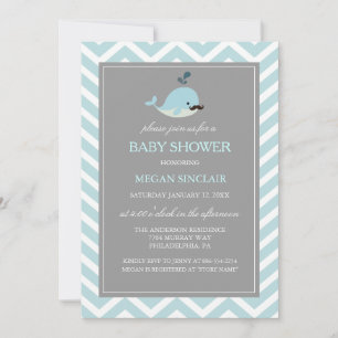 Baby Shower Uitnodiging Blauwe Snor Walvis Jongen