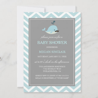Baby Shower Uitnodiging Blauwe Snor Walvis Jongen