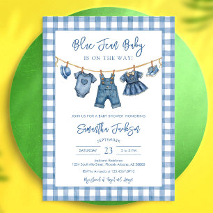 Baby Shower Uitnodiging Blauwe Spijkerstof