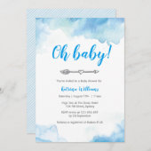 baby shower-uitnodiging Blauwe waterverf-boho-pijl Kaart (Voorkant / Achterkant)